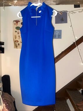 Calvin Klein Royal Blue Ruffle-Trim Sheath Dress